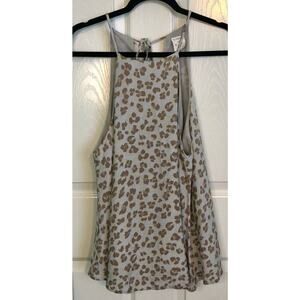 By Together Blue Khaki & Cream Leopard Print Swing Tank Tie Back - Size Large